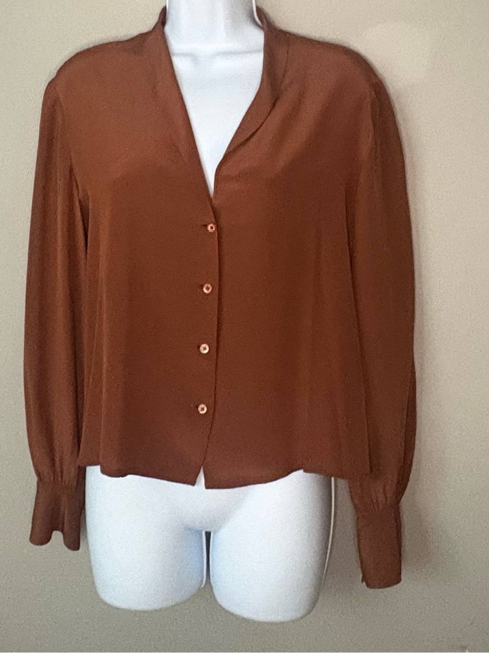 Vintage Kenar Silk Blouse Long Sleeve Top Button Front Burnt Orange Womens 10